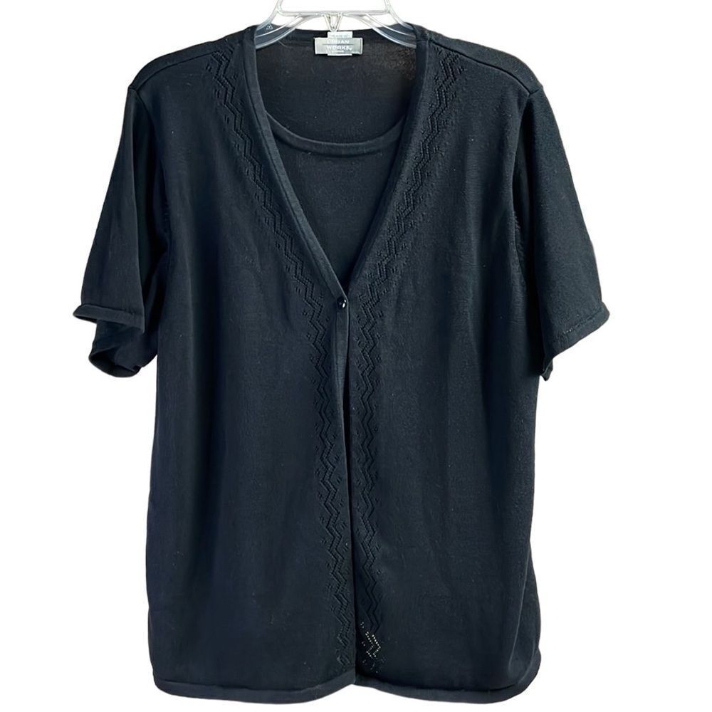URBAN WORKS Ladies Black Cardigan with Faux Top Acrylic Cotton Size 14 / 16 1X